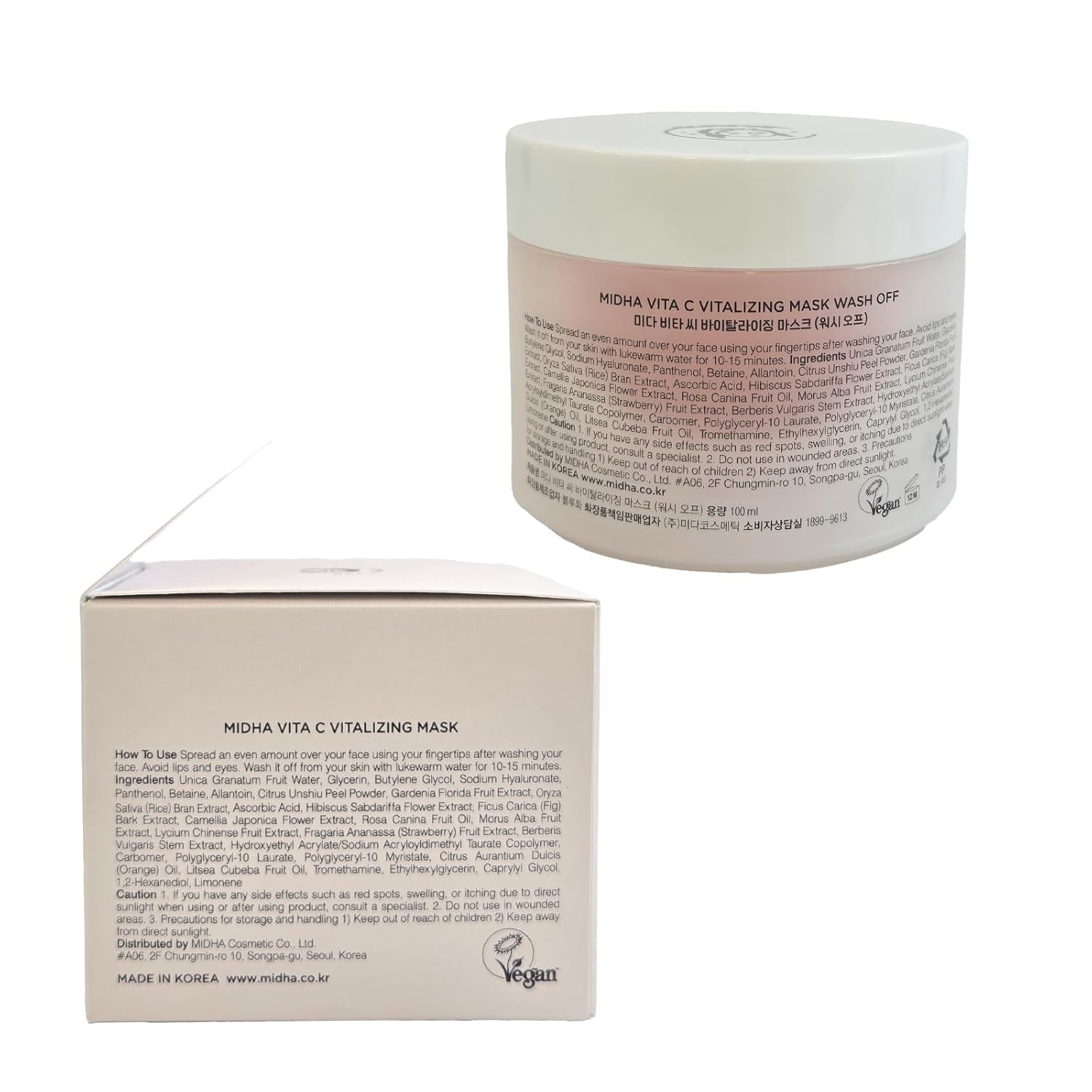 MIDHA VITA C VITALIZING MASK, 3.38fl.oz/100ml,Hydrating, Jelly Texture, Glow-Enhancing, Moisture boost, Daily Vitality Boosting, Soothing, Nourishing, Wash off Pack