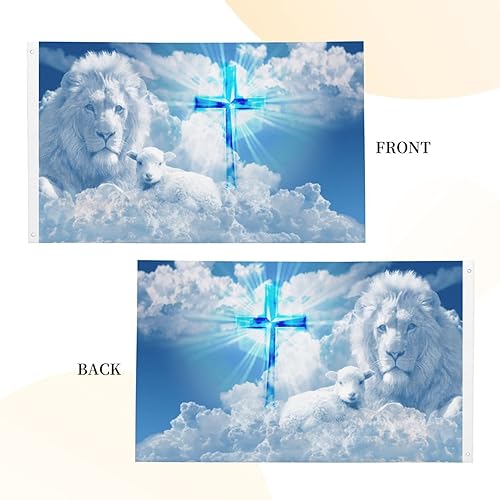 Miniatura 5 de Bandera de Fe con Cruz de León y Cabra de Jesús 3x5 Pies Jardín Interior Exterior Patio Pancarta Letrero Decorativo para Exteriores
