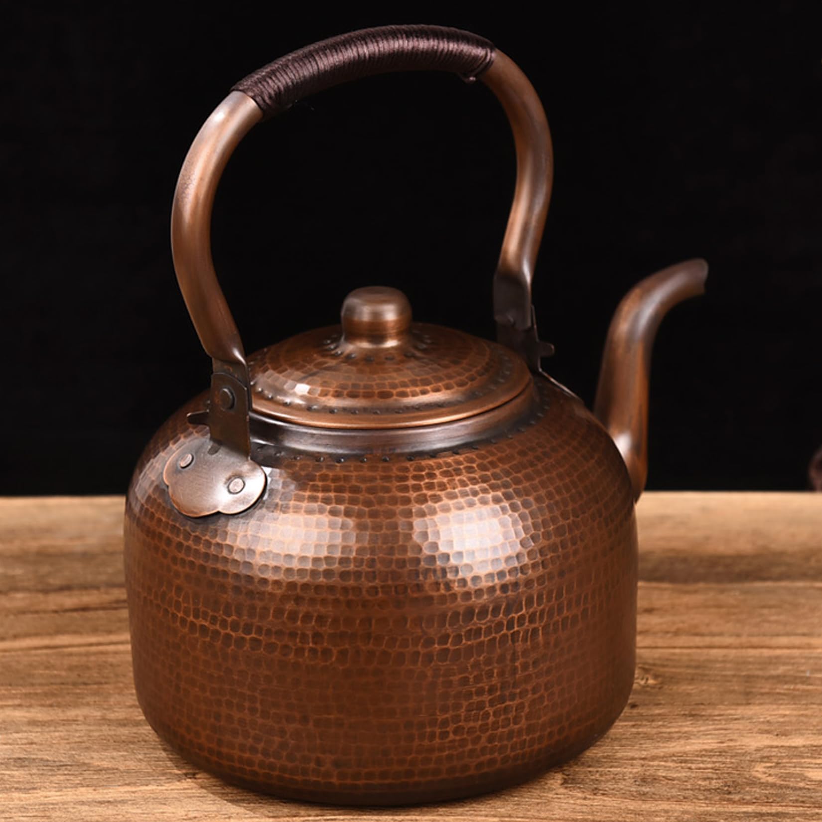 Wasserkessel Pfeifkessel,Handgeschmiedet Aus Verdicktem Reinem Kupfer,Automatische Sirene,Wenn das Wasser Kocht,Geflochtener Seilgriff zum Schutz Vor Verbrühungen,3L/5L (B/3L/No Hooting)