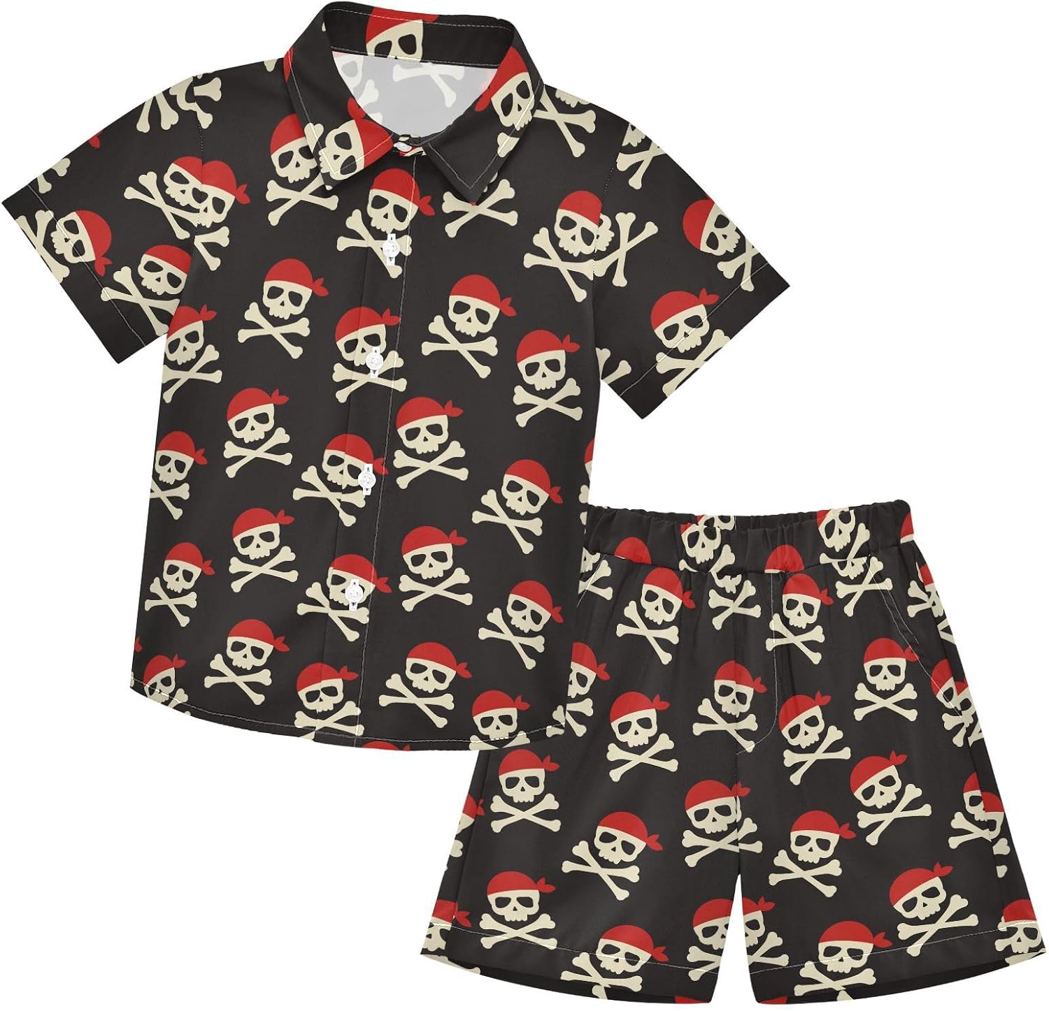 Boys Hawaiian Outfits Summer Button Down Shirt and Short 2 Piece Sets for Kids