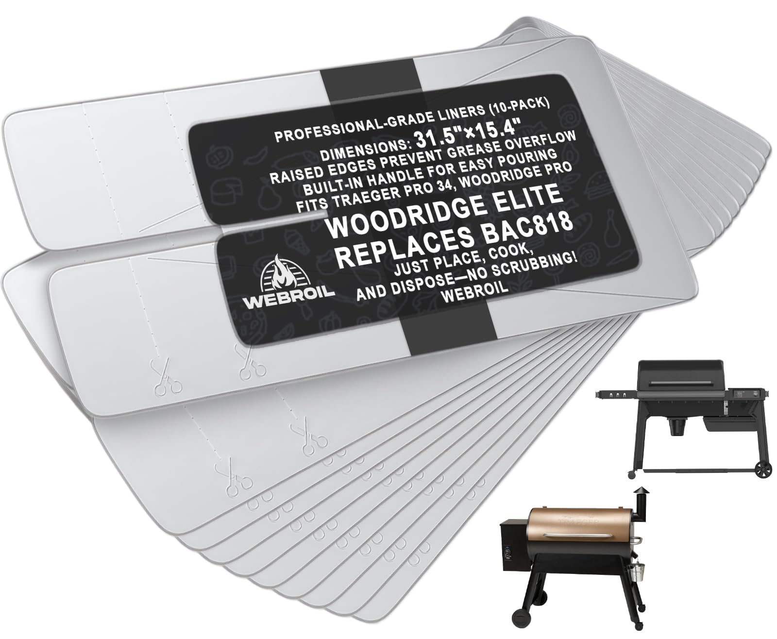 10 Packs BAC818 Drip Tray Liners for Traeger Pro 34 and Woodridge Grills