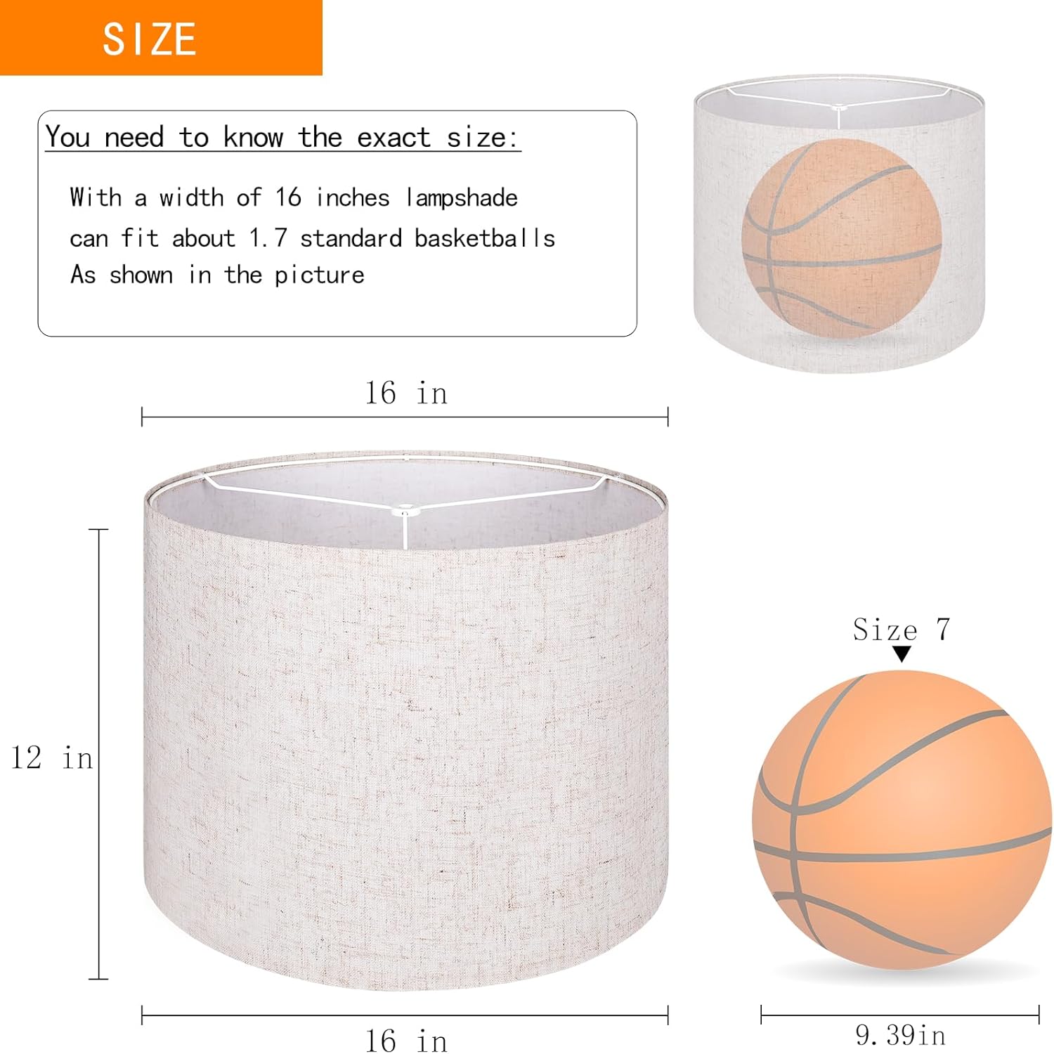 Large Brown Lamp Shades Set of 2, Natural Linen 16" Top X 16" Bottom X 12" Height Lampshade Fits for Home Bedroom Living Room Decor, Easy Assembly Required Lamp Shade Holder Included Spider Fitter