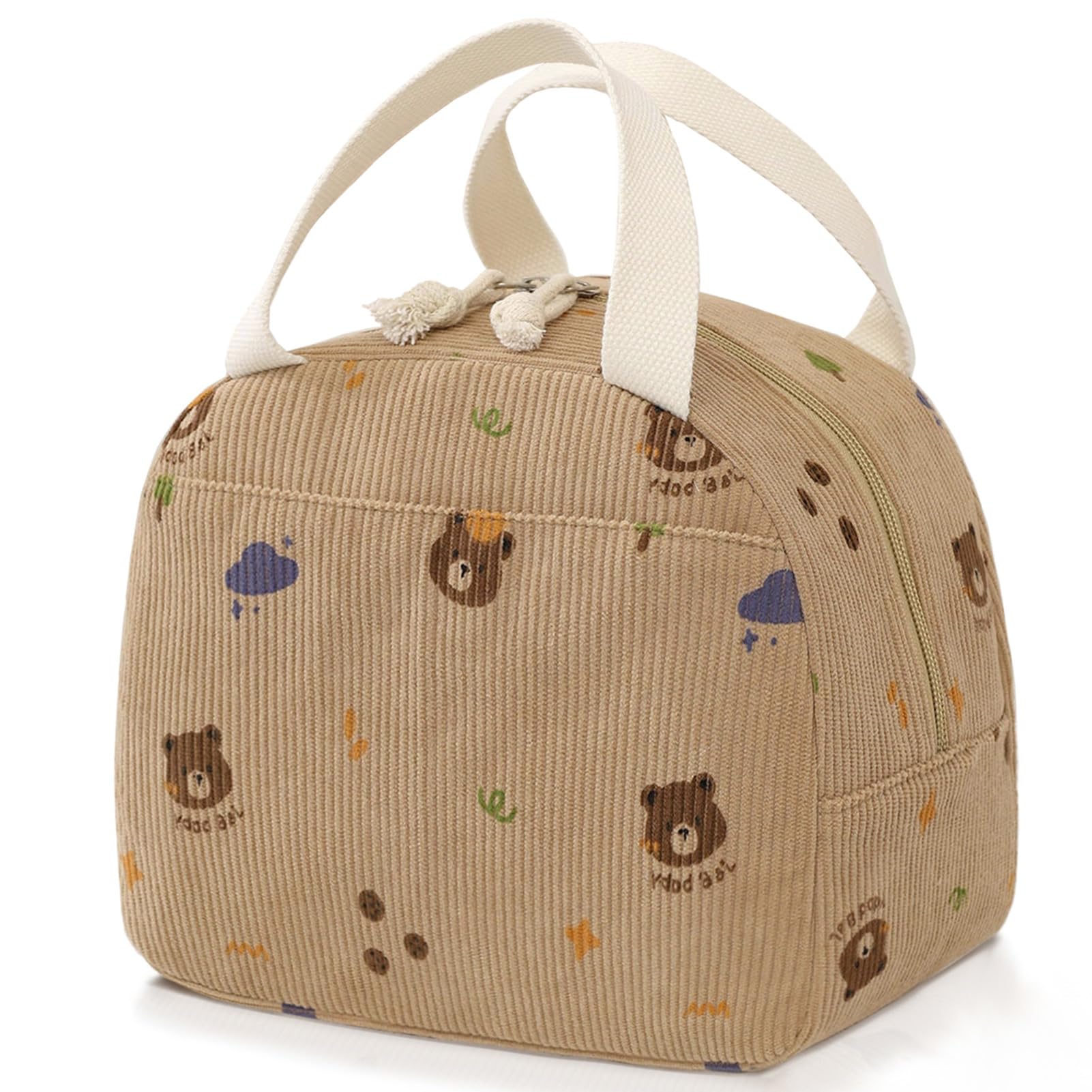 Insulated lunch bag for Women Men,Corduroy lunch box,Reusable Cooler Leakproof lunch Tote for work, picnic, travel (Brown Bear)-image-40