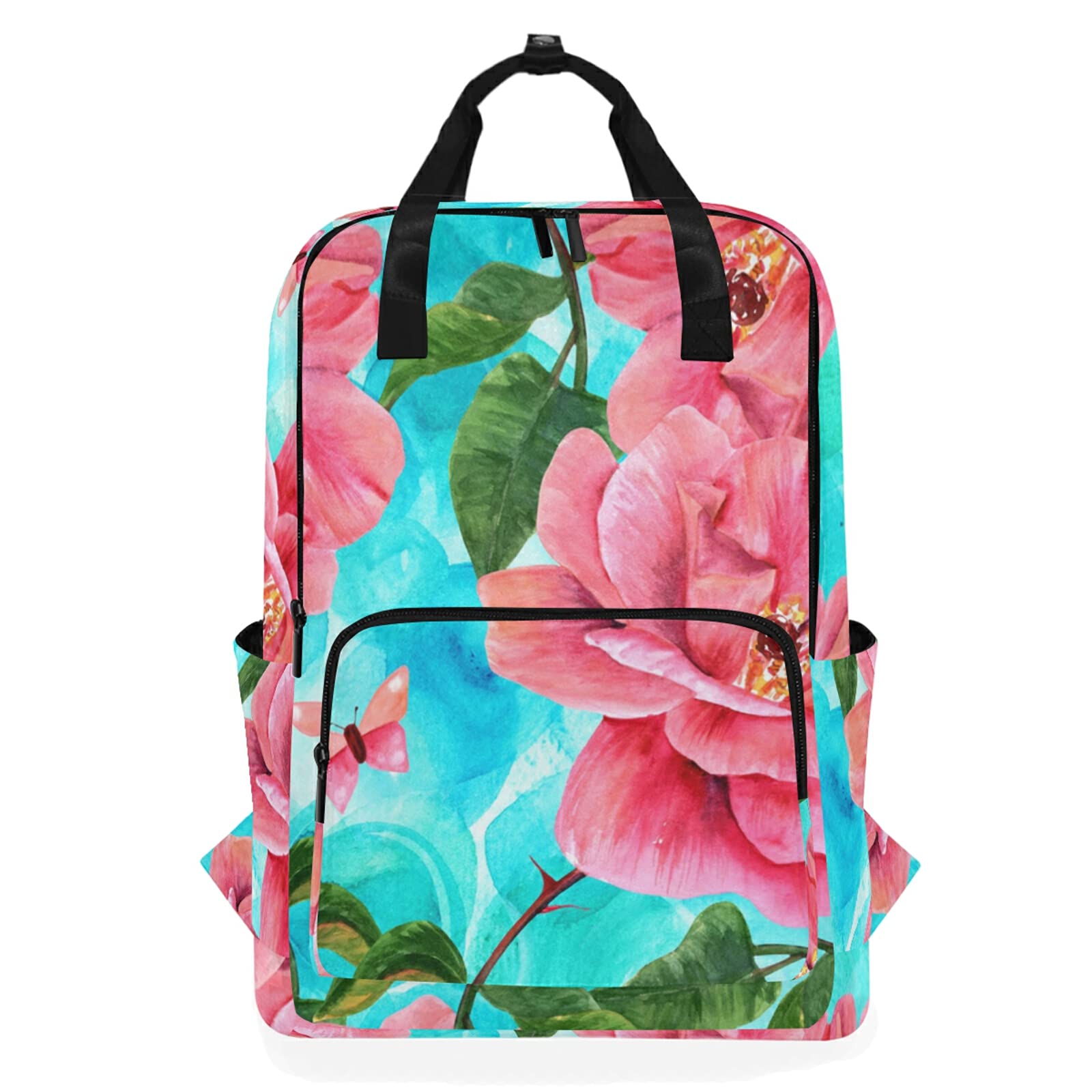 LinomoBlooming Rose Butterfly Backpack Daypacks Bookbag Camping Hiking Travel School Shoulder Bag Laptop Rucksack Computer Backpack for Kids Boys Girls Men Women