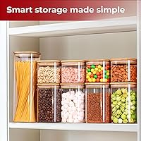 Vista 5 de 1Qt Airtight Glass Canisters with Bamboo Lid, Square Pantry Storage Containers for Coffee, Cookie, Candy, Snack, Nuts, Dry Goods - Kitchen & Pantry