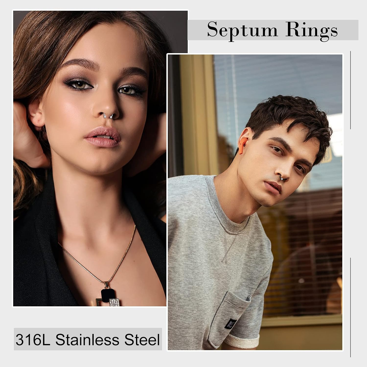 ONESING 20-30 Pcs Septum Rings 16G Septum Jewelry - Surgical Steel Piercings Horseshoe Helix Daith Smiley Tragus Lip Rings Nose Hoop Hinged Seamless Piercing Jewelry for Women Men