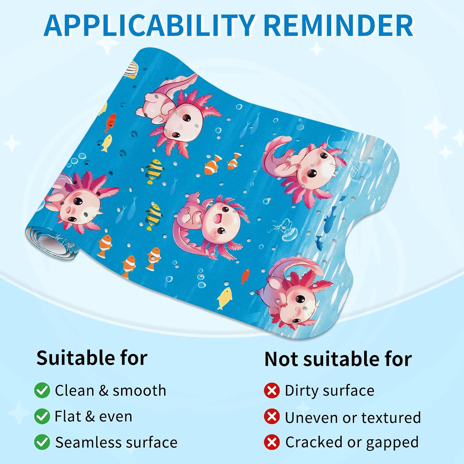 Axolotl Bath Mat for Tub Non Slip, Kids Bath Mat for Baby, 39" *16" Bathtub Mat Non Slip with Suction Cups & Drain Holes, Extra Long Anti Fun Toddler Bath Shower Mats for Tub, Kids Bathroom Decor