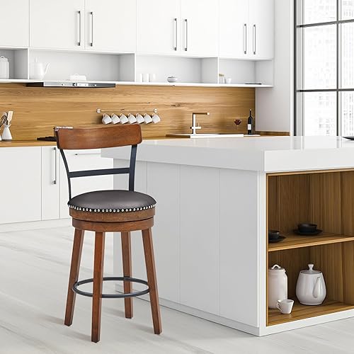 Miniatura 9 de ERGOMASTER Juego de 2 taburetes de bar giratorios de altura de mostrador para isla de cocina, taburetes de bar tapizados de piel sintética con