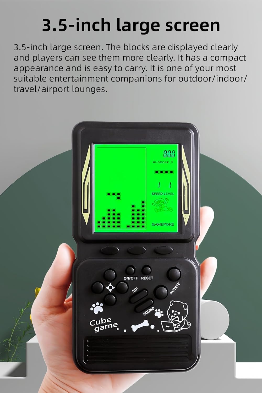 Green Backlight Block Game Console Built-in 23 Building Brick Retro Games Electronic Cube Puzzle Kid's Birthday Outdoor/Indoor/Travel Leisure Entertainment (Black)