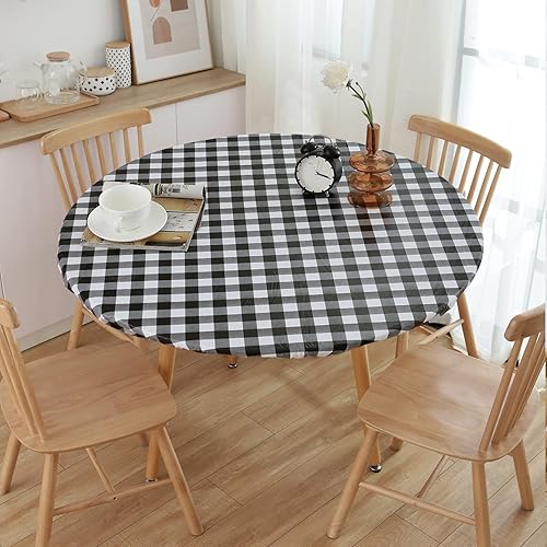 Miniatura 7 de NLMUVW Mantel redondo de vinilo ajustable con borde elástico, 100 % impermeable, a prueba de aceite, mantel de cloruro de polivinilo fácil de