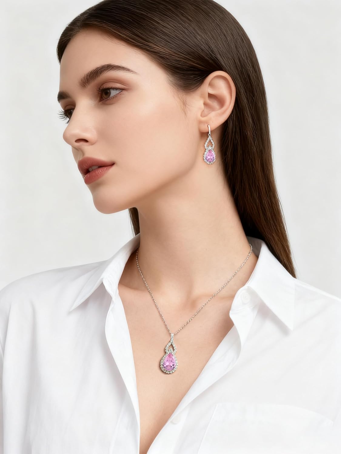 925 Sterling Silver Birthstone Necklaces for Women Infinity Pendant Necklace Pear Cut Gemstone Jewelry - Image 3