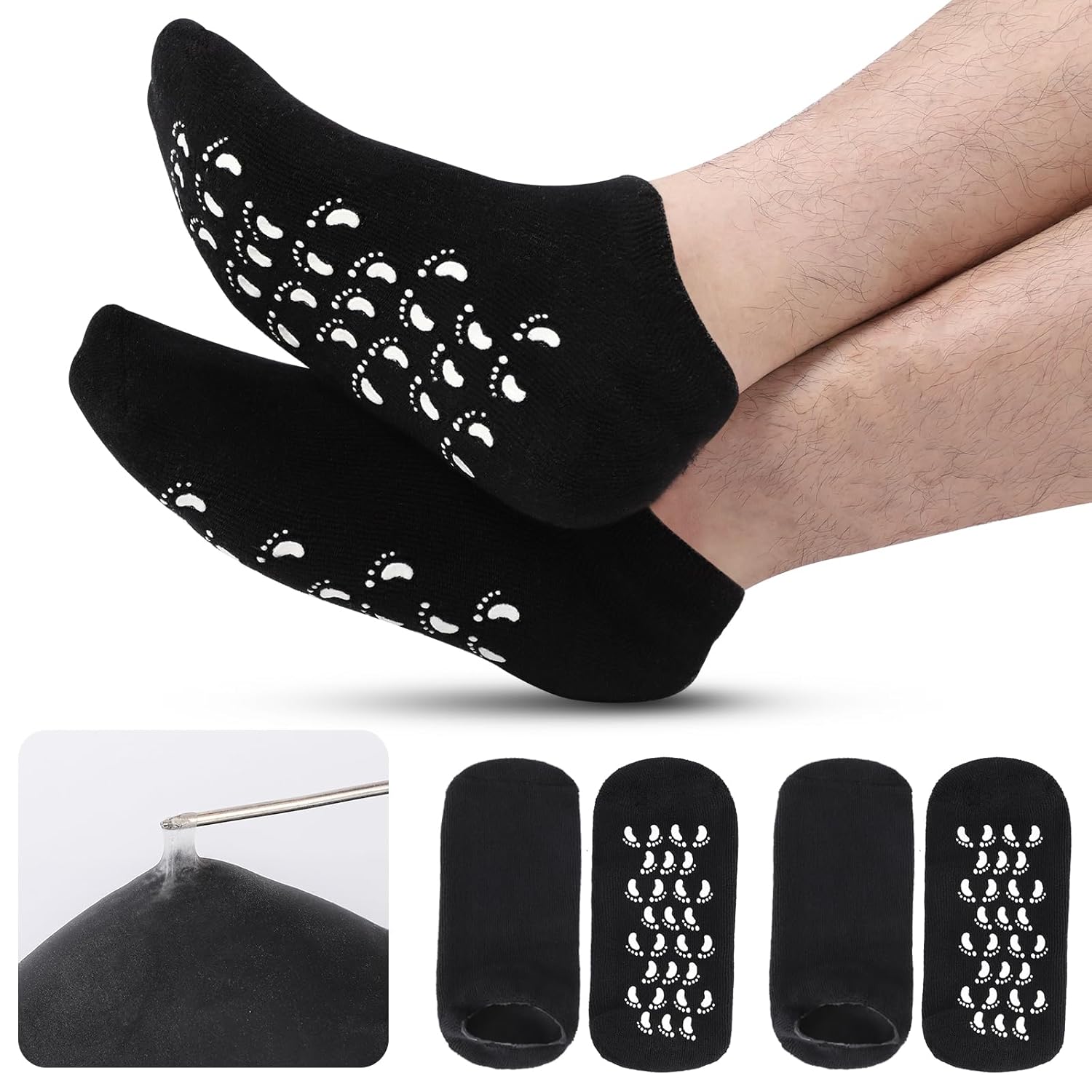 ALUROICE 11" Large Silicone Moisturizing Socks for Men - 2 Pairs Soft Foot Care Socks - Feet Moisturizing Socks for Dry Cracked Feet (Size L)
