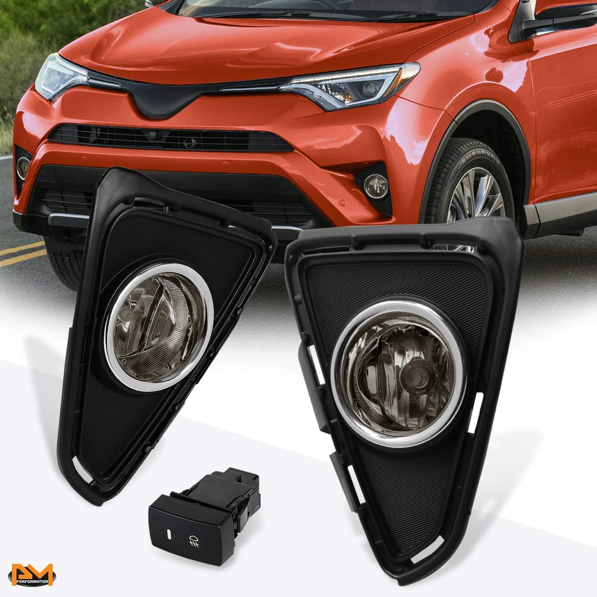 PM PERFORMOTOR Front Bumper Fog Lights+Bezel+Switch Compatible with Rav4 Xa40 16-18,Clear Lens