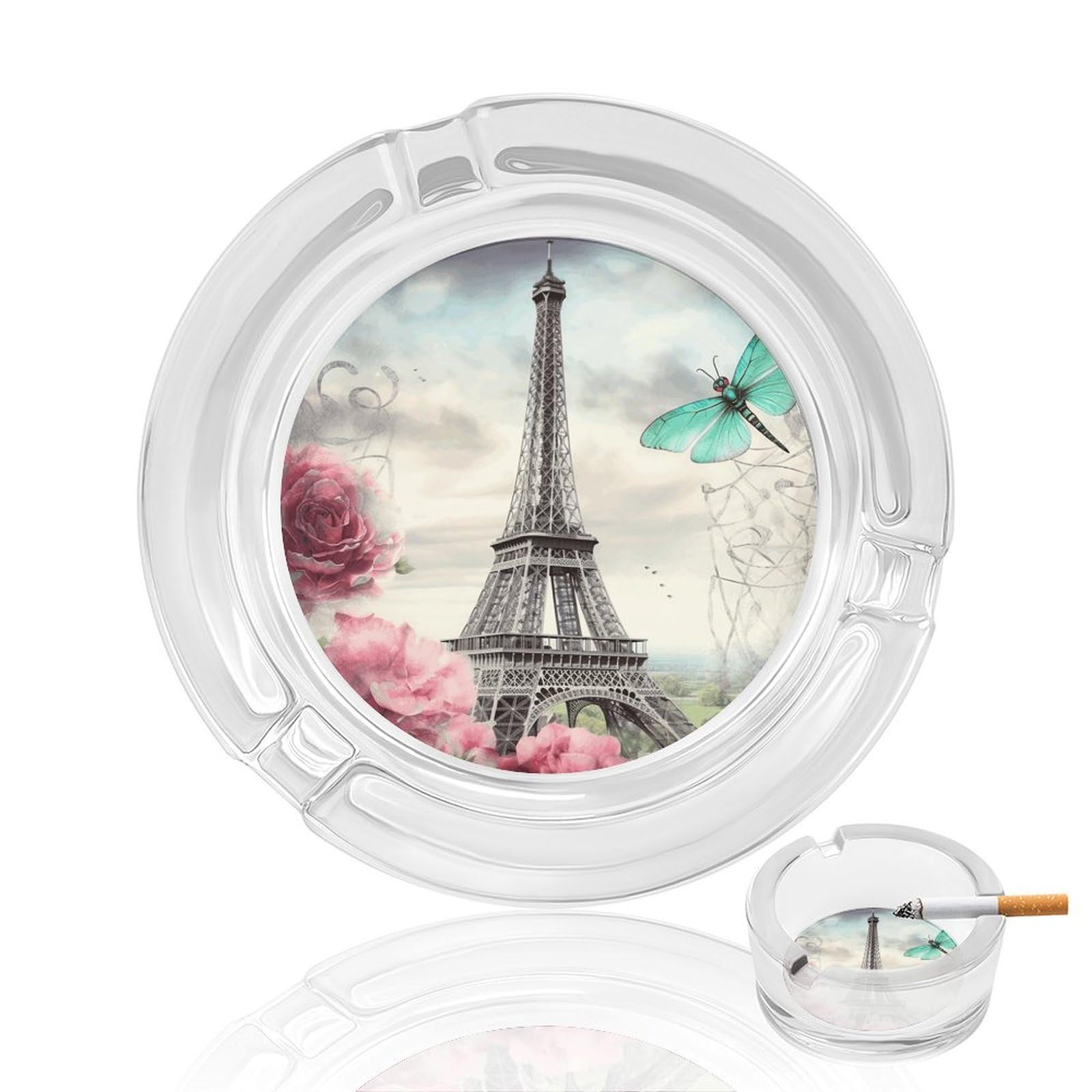 Cendrier rond en verre libellule pour table basse et bureau