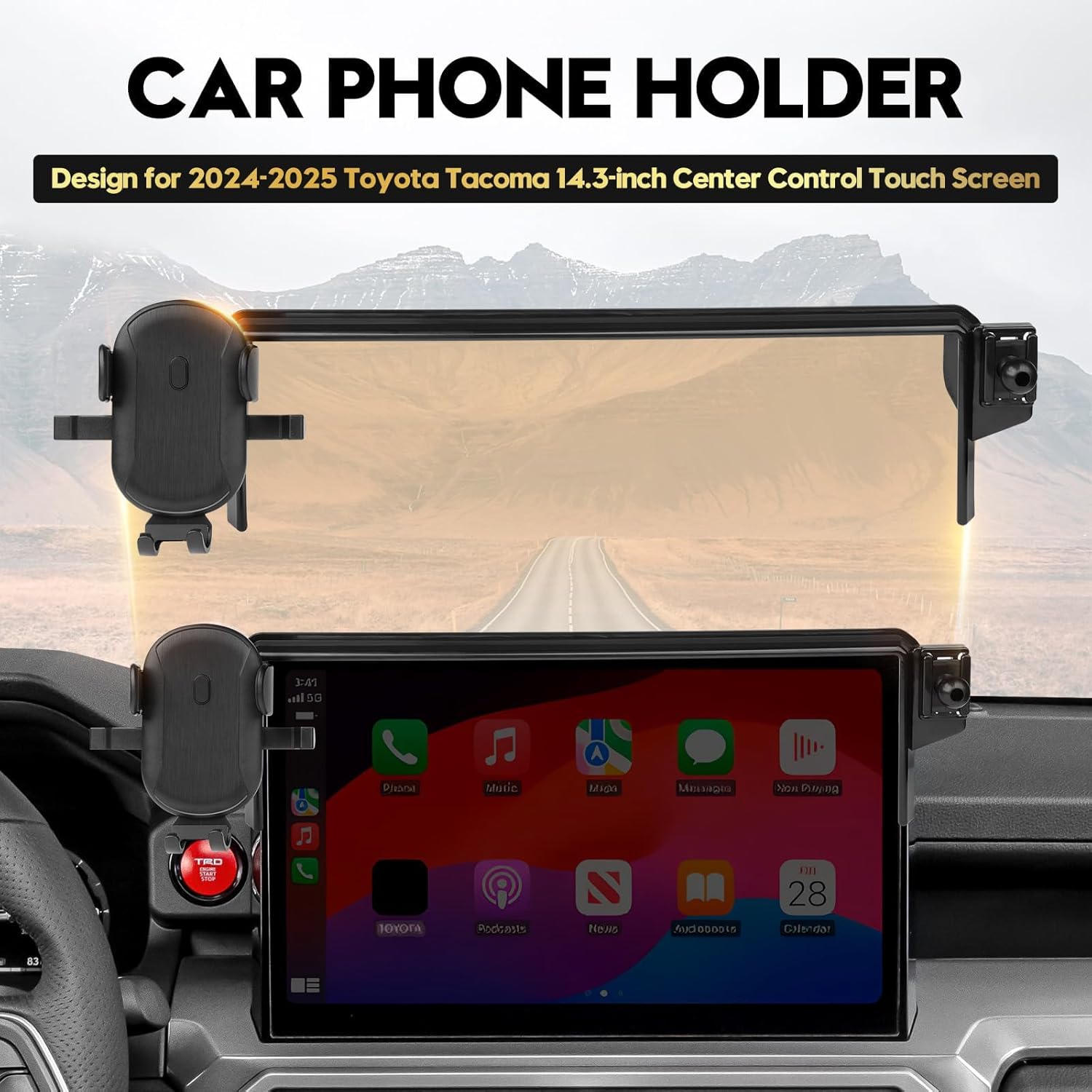 FIILINES Phone Mount for Toyota Tacoma 2024-2026 (Only Fit 14" Screen), 360 Degree Rotation Cell Phone Holder Tacoma Accessories