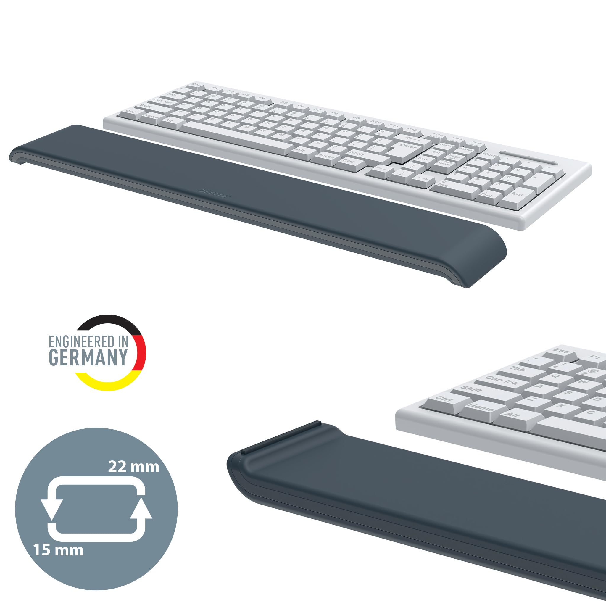 Leitz Ergo Set Mauspad + Handgelenkauflage Tastatur, Zwei Höheneinstellungen, verbessert Haltung & Durchblutung, Computer-Mauspad, Ergo-Serie, Dunkelgrau, 65170089 + 65240089