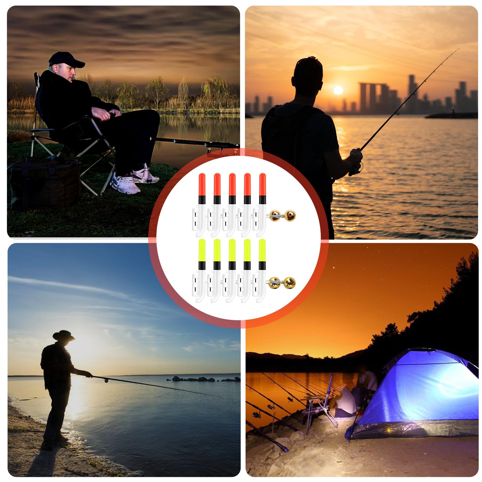 Lot De 10 Détecteurs De Touche Électroniques Pour La Pêch, Détecteurs De Touche De Pêche Électroniques, Detecteur De Touche Peche Avec Indicateur Lumineux Led, Facile À Fixer Pour La Pêche ,Vert/Rouge