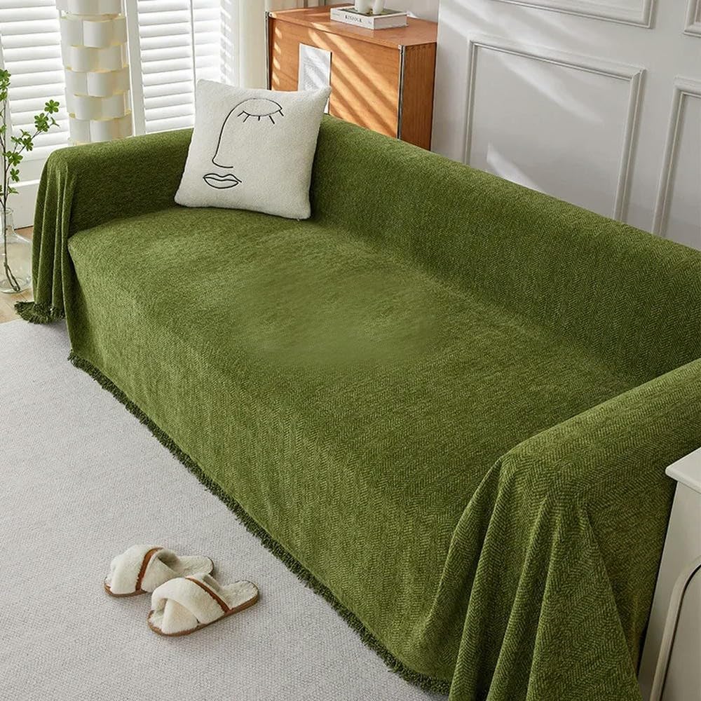 VIXDA Couch Cover Chenille Sofa Covers with Elegant Fringe Herringbone Texture Heavyweight Cozy Blanket for Couch Bed Decor