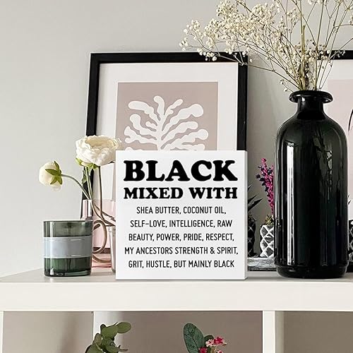 Miniatura 5 de Decoración de caja de madera negra para mujer y niña, negro mezclado con poder, inspirador afroamericano para mujeres, decoración motivacional para