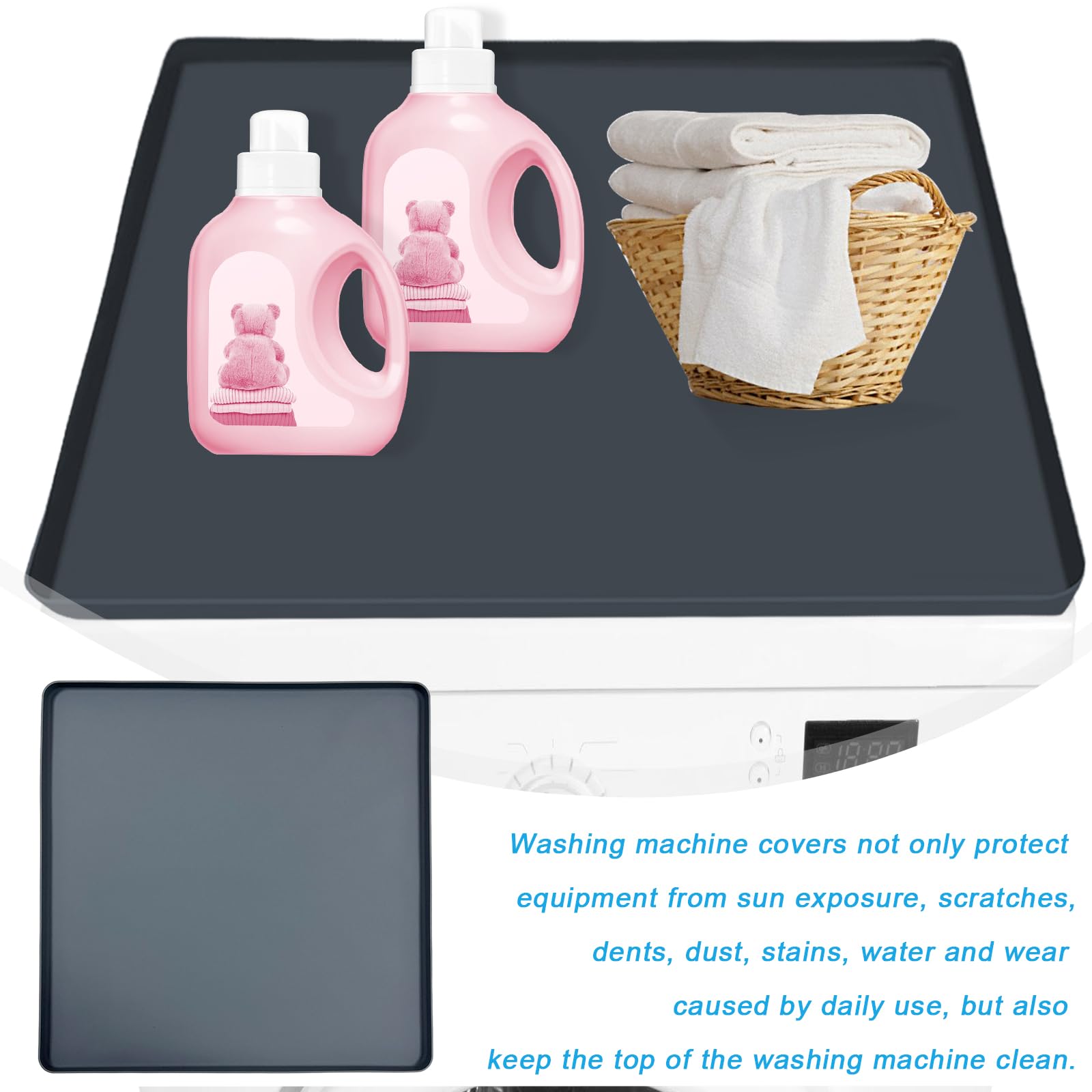 Tappetino per frigorifero con bordo rialzato, 65 x 60 cm, in silicone, per frigorifero, lavatrice, armadietto del vino (nero)