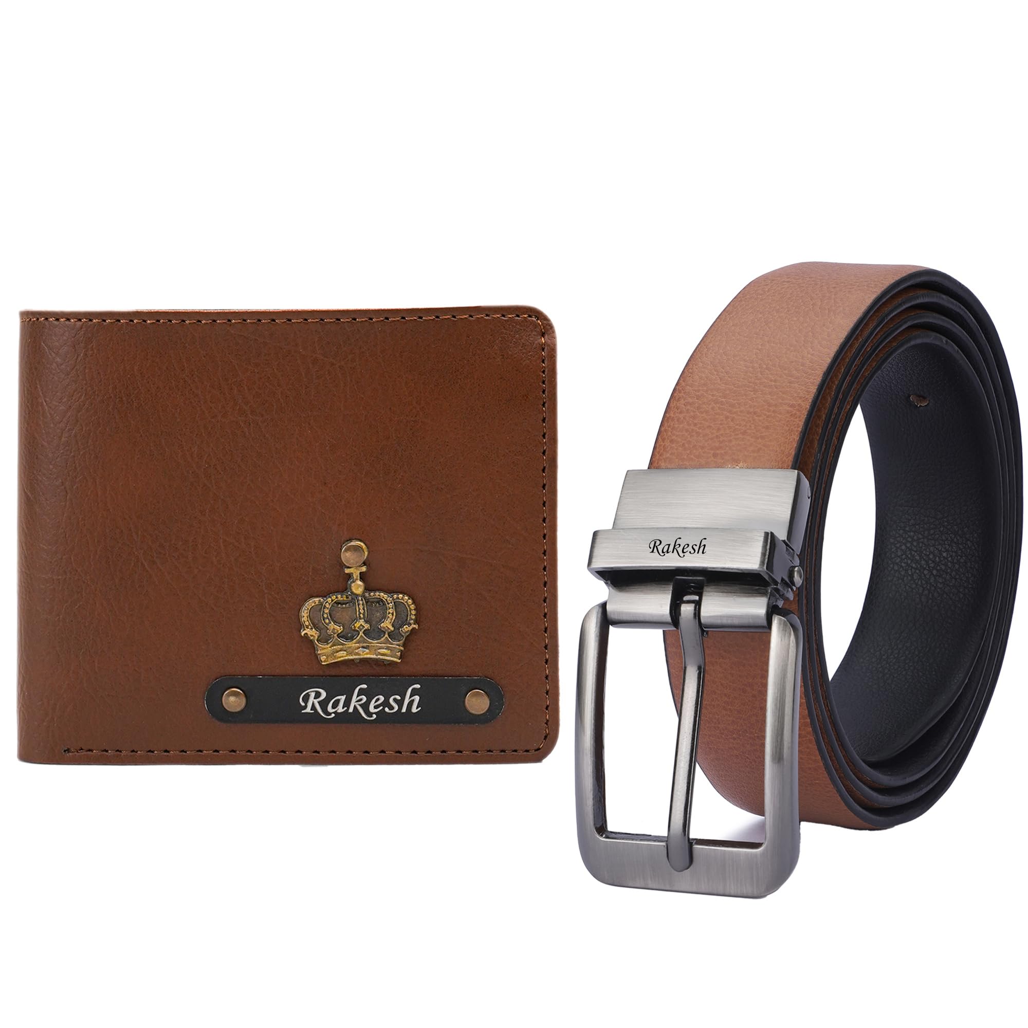 Personalized Leather Name Men's Wallet and Belt | Customized Gift Combo for Boyfriend Friend Husband Father & Son (TAN)-image-12
