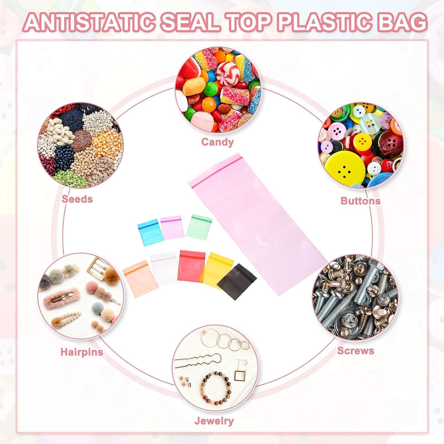 PATIKIL Mini Plastic Bags, (1.2 x 1.6 Inch, Blue) (100 Pcs) 7.9 Mil Resealable Poly Bag Mini Zipper Colored Transparent Packing Pouch, Suit for - Jewelry Rings Earrings Bracelet Beads