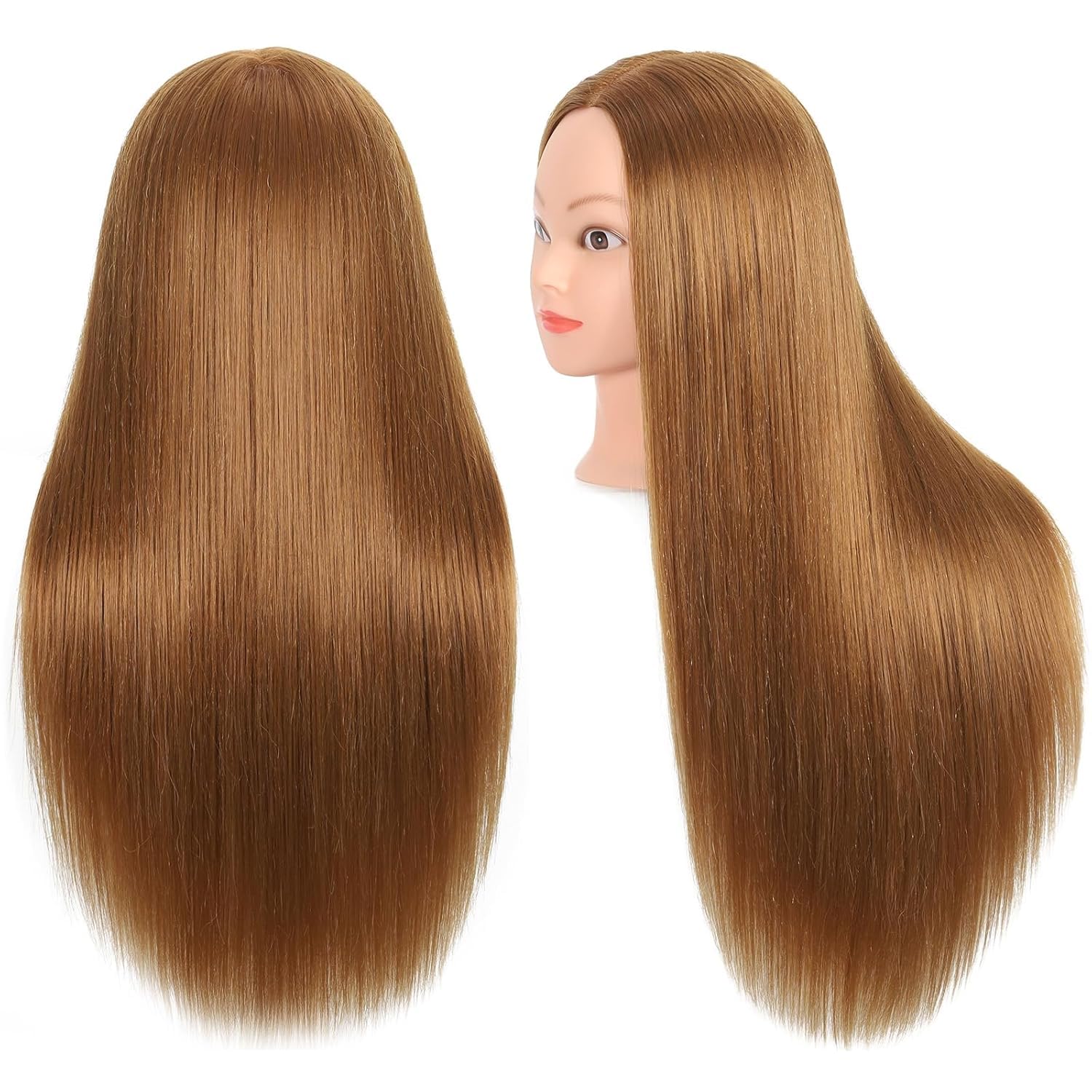 Mannequin Head with 80% Real Human Hair 26''-28"Cosmetology Mannequin Doll Head to Practice Hair Styles Hairdresser Practice Braiding Head(27# Light Brown)-image-38