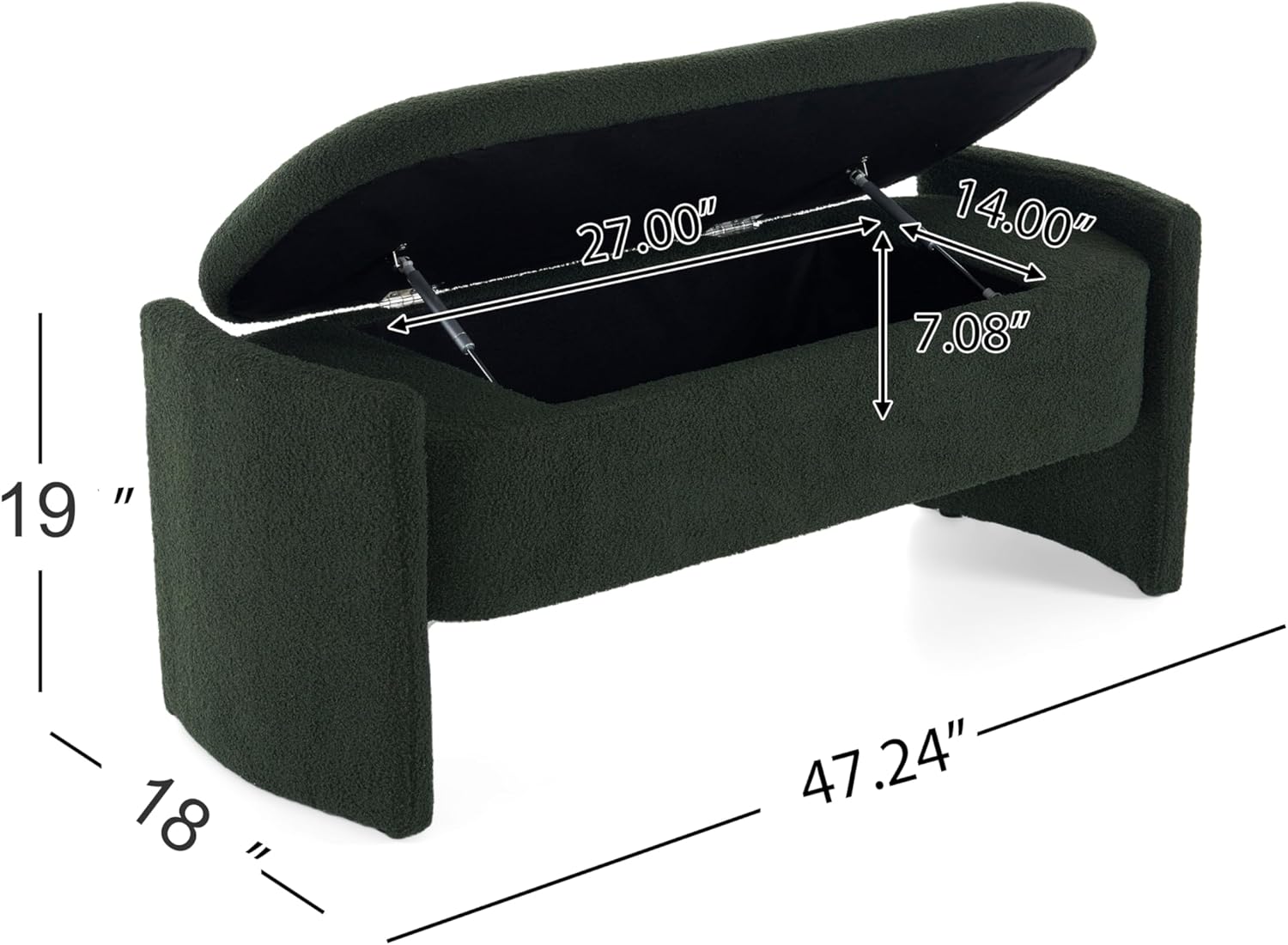 Christopher Knight Home Neapo Oval Storage Ottoman, Boucle Bench Ottoman, Storage Bench Chair, Hidden Space, End of Bed Upholstered Storage Bench for Living Room Bedroom Home Decor, Dark Green