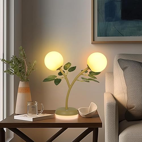 Miniatura 3 de Lámpara de mesa moderna de doble bola de luces de noche de color blanco cálido, recargable, lámpara moderna para mesita de noche para dormitorio de