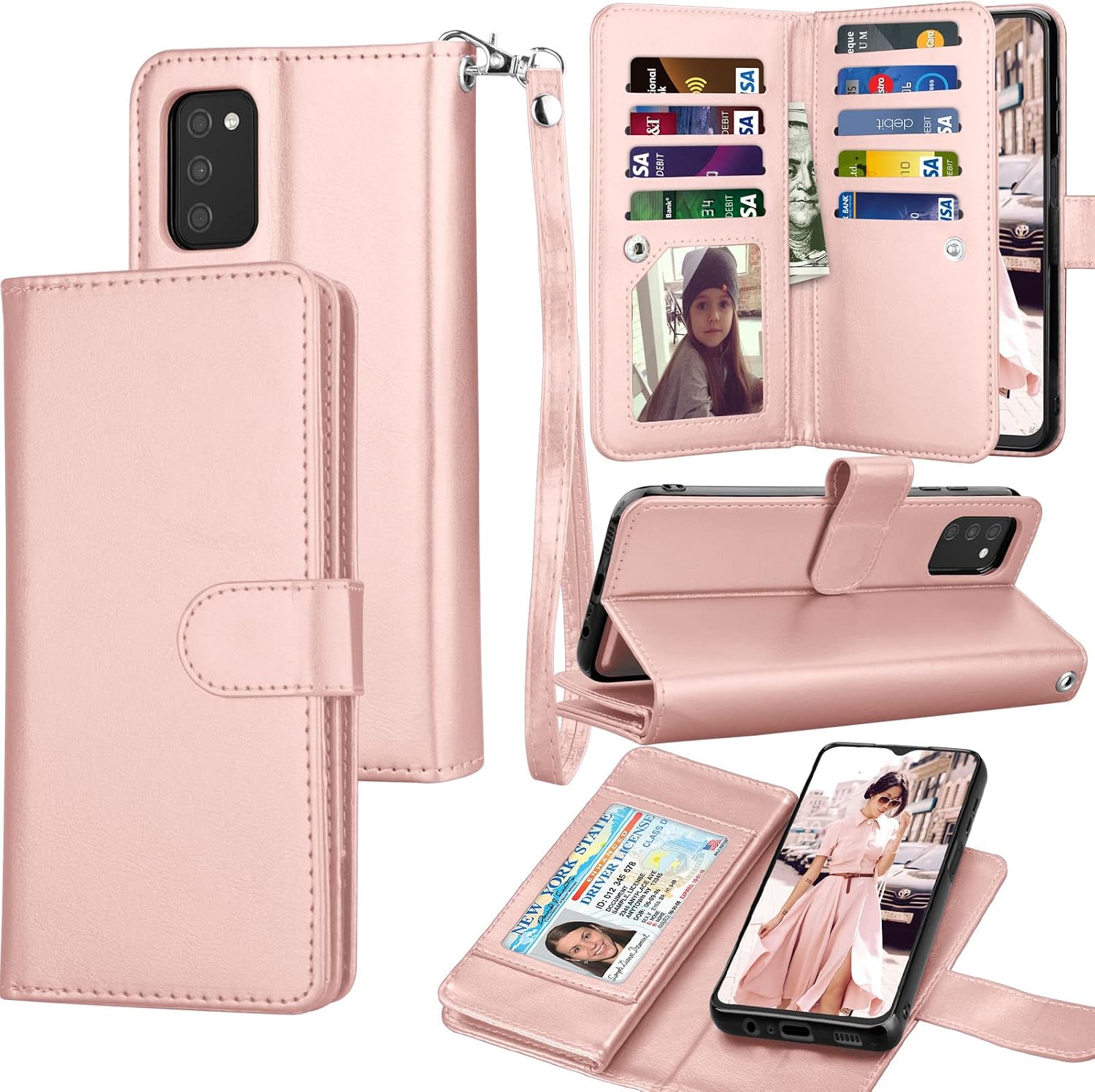 Tekcoo Galaxy A03S Case, [US Version] Galaxy A03S Wallet Case, Luxury PU Leather Cash Credit Card Slots Holder Carrying Flip Cover [Detachable Magnetic Case] Kickstand for Samsung A03S [Rose Gold]