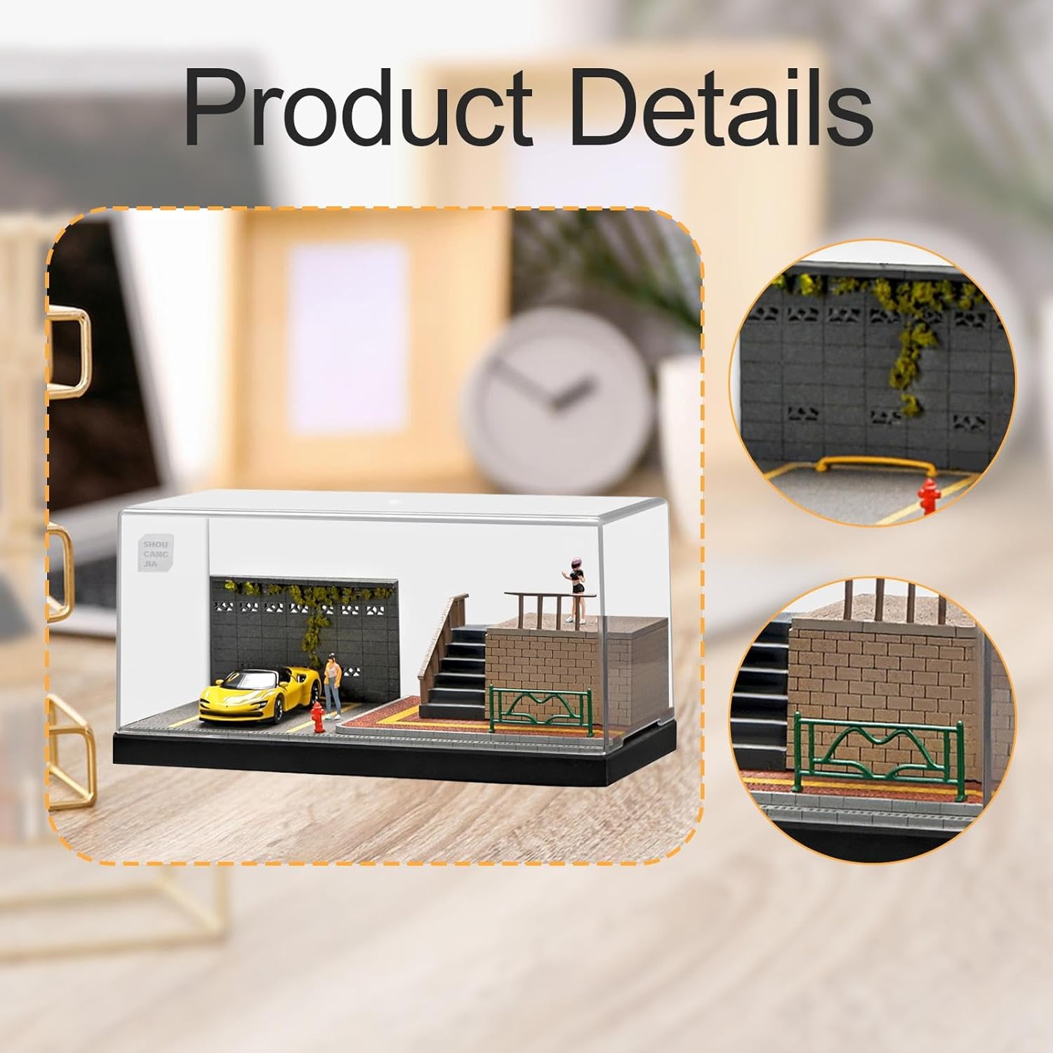1/64モデルカーディスプレイケース、ストリートシーンのジオラマ、7.8x3.97x3.97インチのコレクターショーケース、ダイキャ