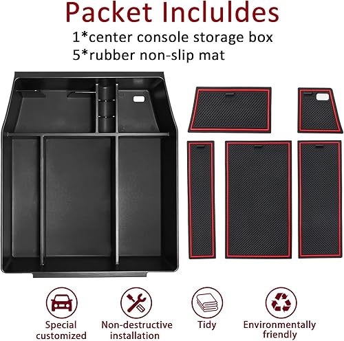 Miniatura 7 de Bandeja organizadora de consola central para Ford F150 2021 2022 2022 2023 2024 Accesorios Interior Almacenamiento secundario Reposabrazos Caja