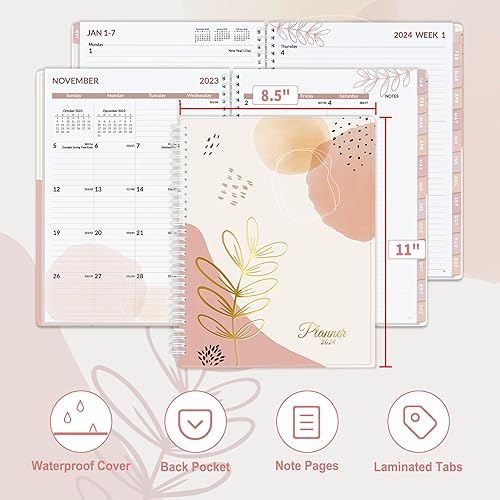 Miniatura 2 de SUNEE Agenda semanal y mensual 2024, de enero de 2024 a diciembre de 2024, agenda diaria de 8.5 x 11 pulgadas con pestaña mensual, cubierta