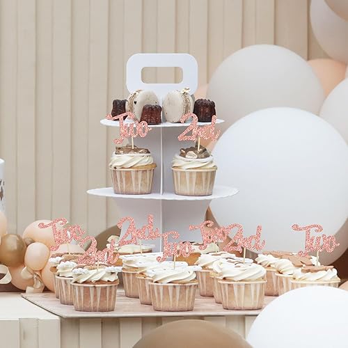 Miniatura 6 de Gyufise 24 piezas de dos adornos para cupcakes con purpurina para segundo cumpleaños para baby shower, fiesta de segundo cumpleaños, suministros de