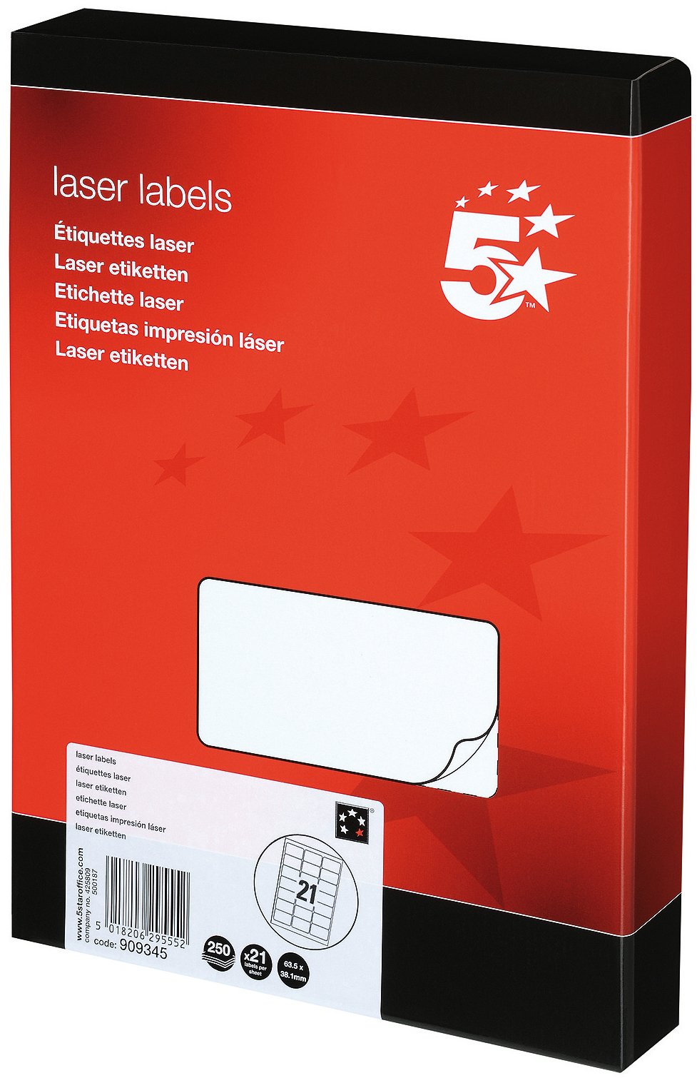 5 Star Addressing Labels Laser 21 per Sheet 63.5x38.1mm White [5250 Labels]