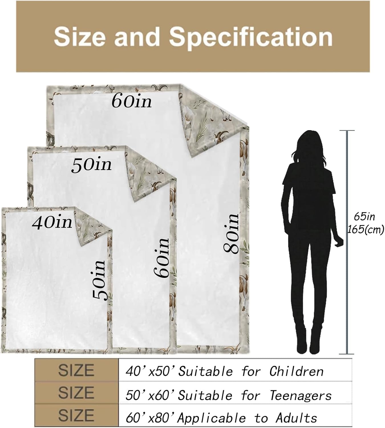 Goat Throw Blanket Gifts for Adults Kids, Realistic Farm Goat Blankets for Living Room Bedroom Decor, Fuzzy Warm Flannel Plush 50"x60" - Image 3