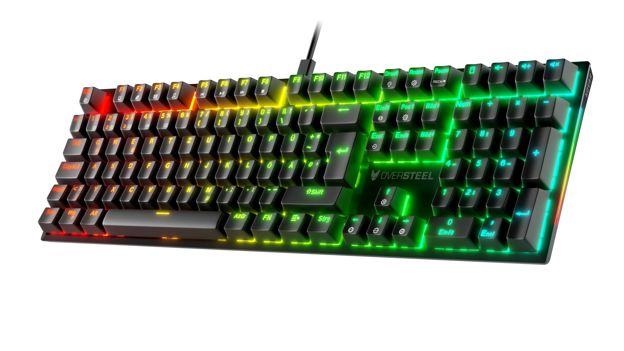 Oversteel - KOVAR USB Gaming Keyboard, RGB illuminato, interruttore meccanico Outemu Blue, anti-ghosting, layout tedesco PC/MAC/Android