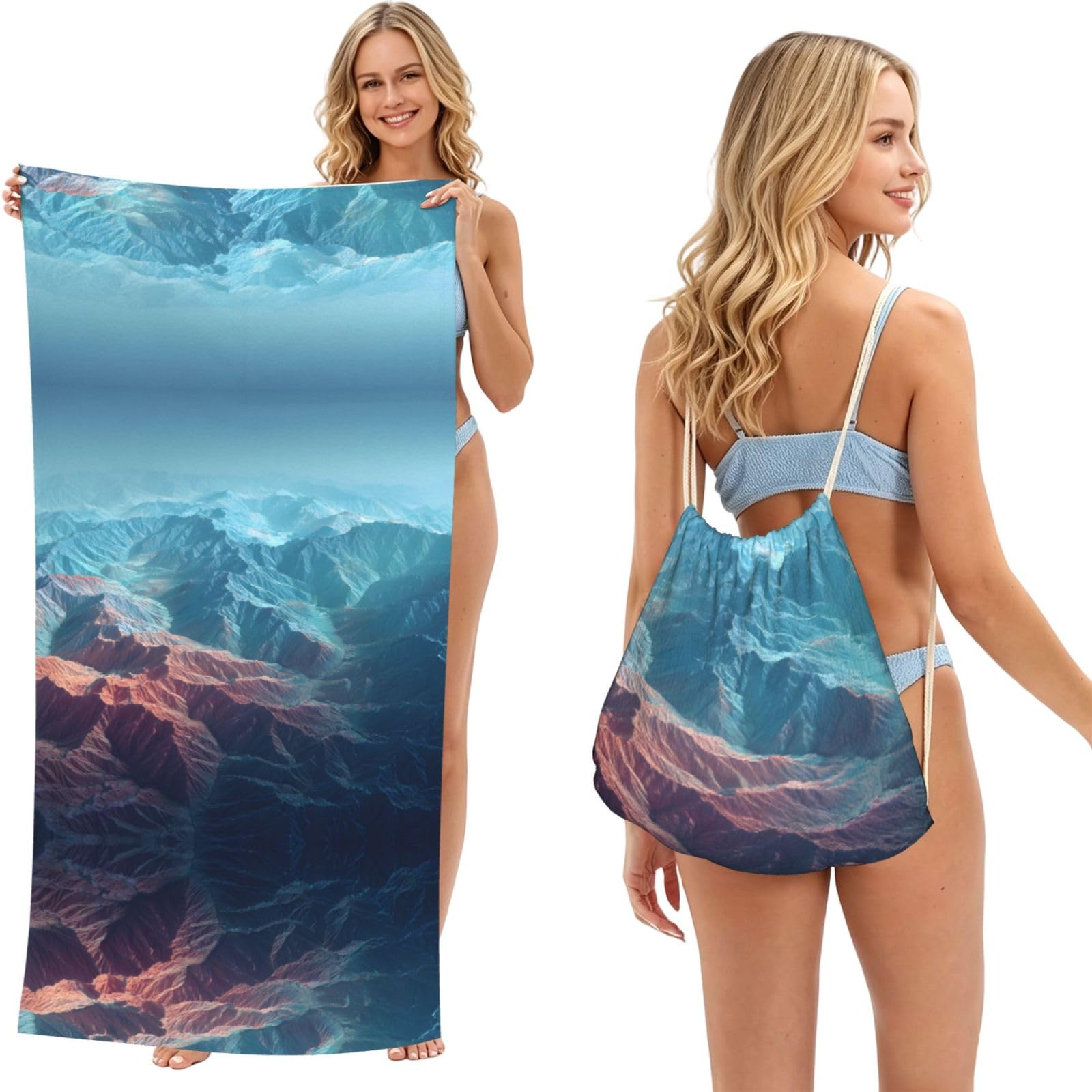 Serviette de plage séchage rapide 180x60cm avec cordon pour le sport et le yoga