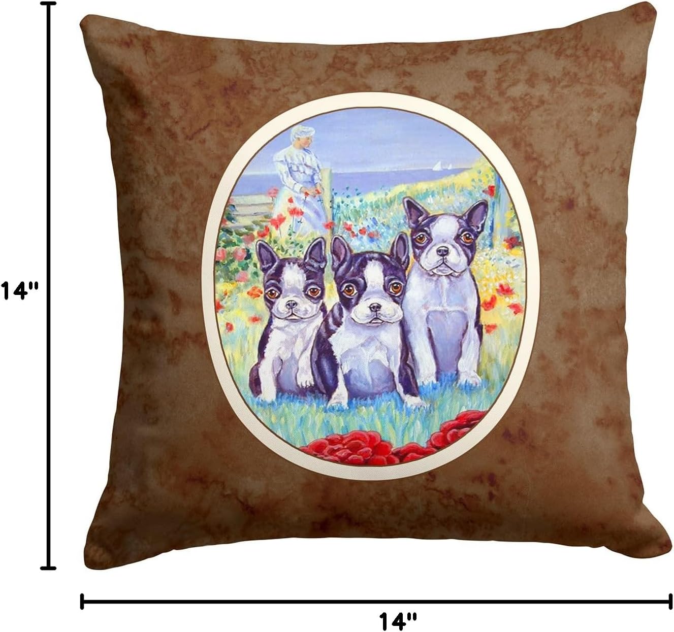 Caroline's Treasures 7005PW1414 Boston Terrier Trio Fabric Decorative Pillow Machine Washable, Indoor Outdoor Decorative Pillow for Couch, Bed or Patio, 14Hx14W