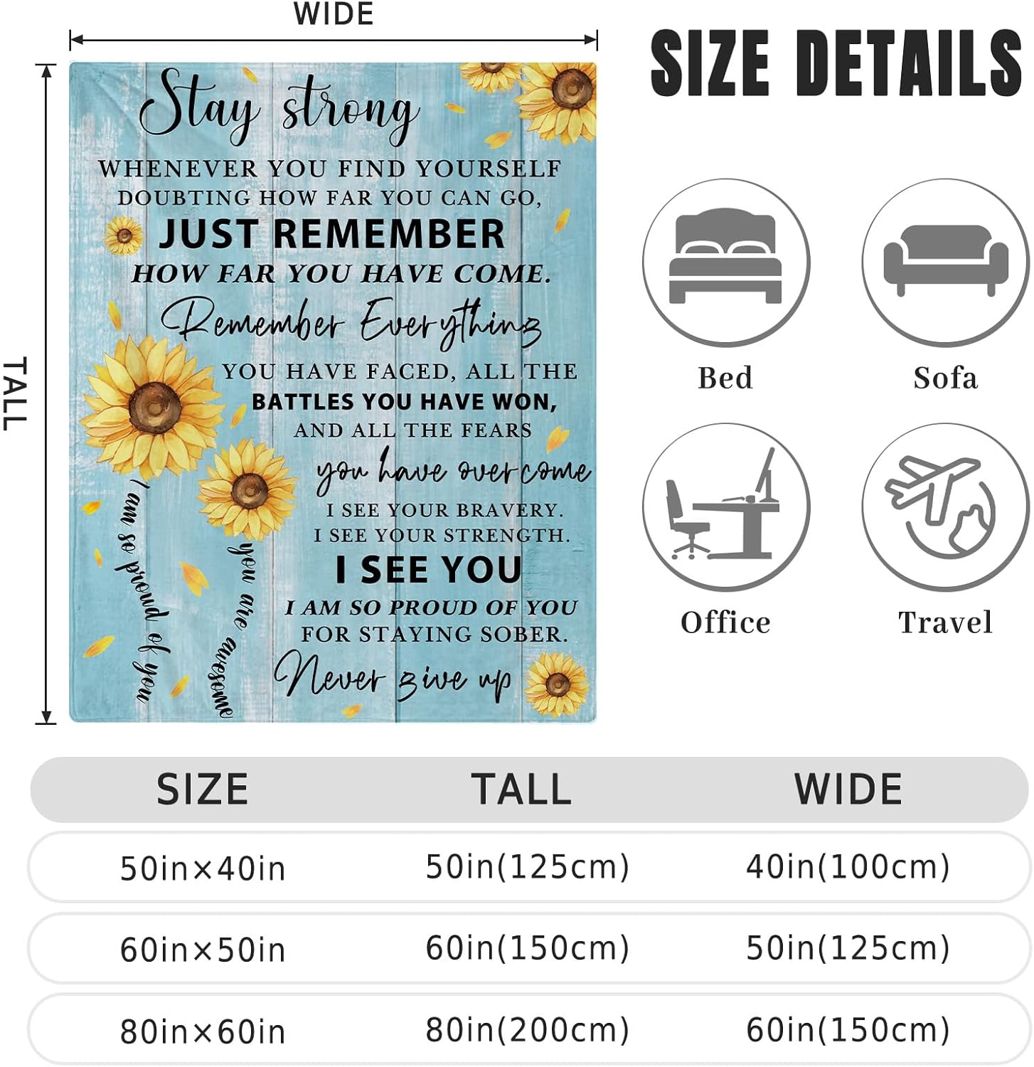 Sobriety Gifts for Women, Sober Throw Blanket 60"X50", Best Sobriety Gifts for Women, 1 Year Sober Gift, Addiction Recovery Gift, Surgery Recovery Get Well Gift - Image 5