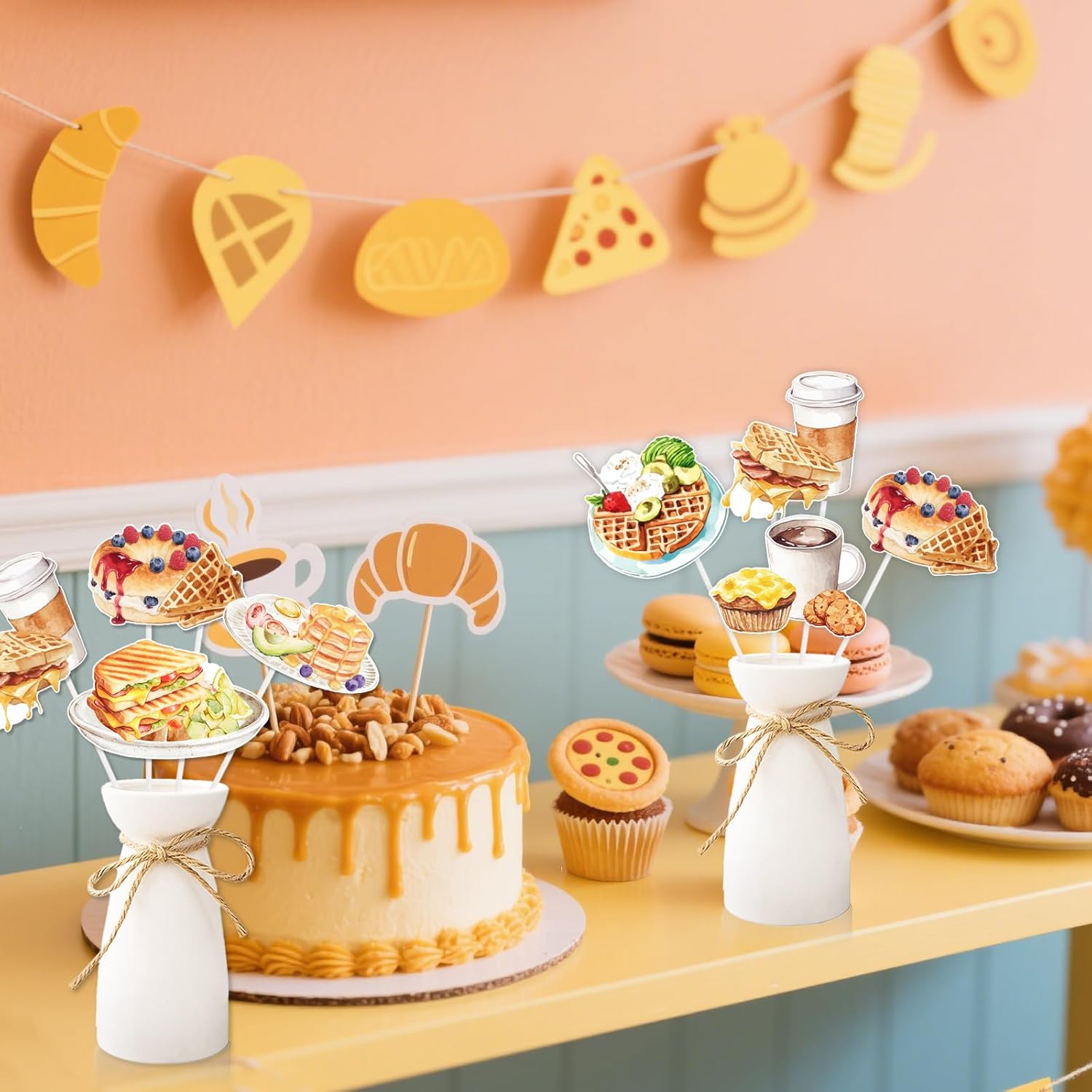 Cheereveal 24pcs Brunch Themed Centerpiece Sticks, Let’s Brunch Table Decorations, Breakfast Food Themed Birthday Baby Bridal Shower Bachelorette Engagement Party Supplies