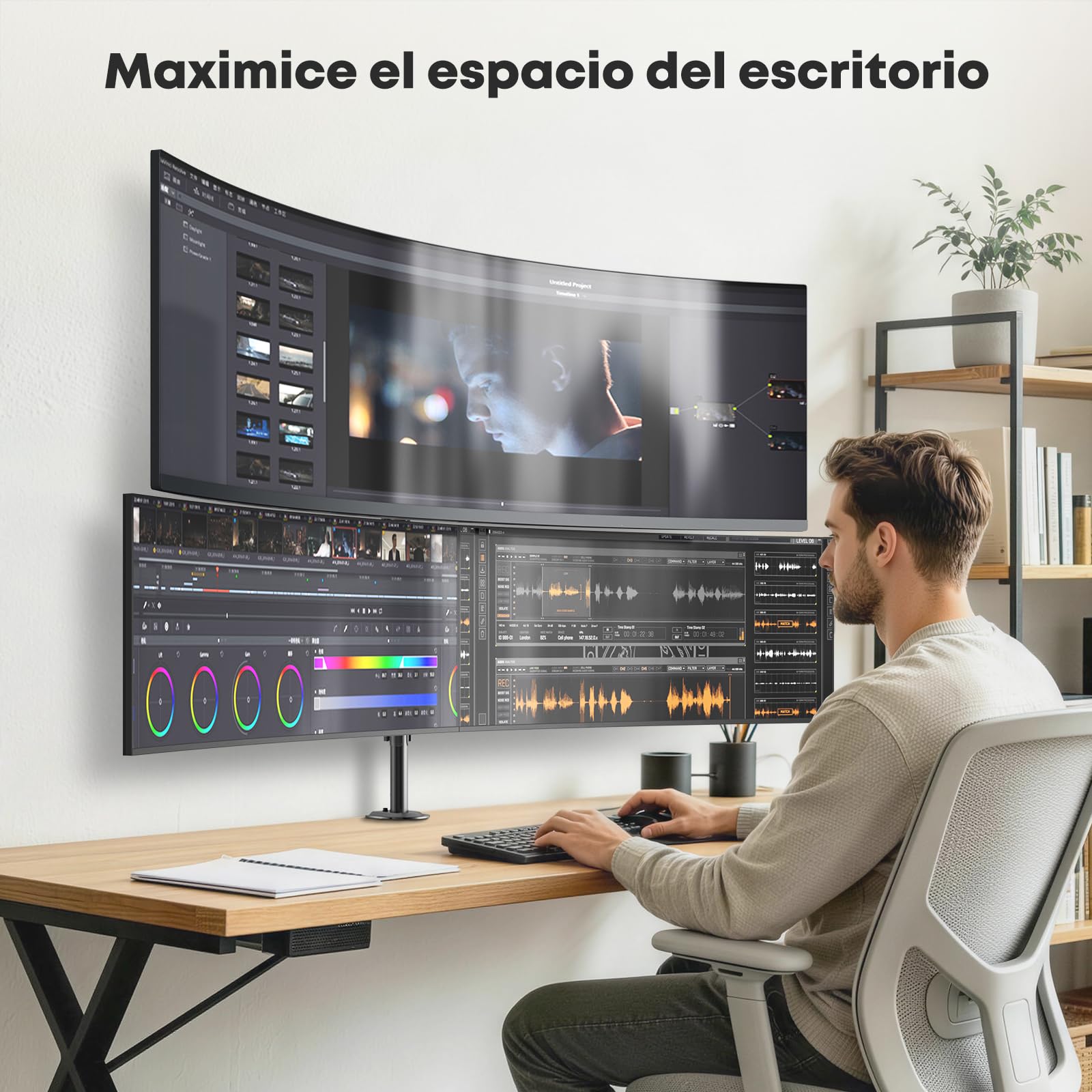 Soporte para monitor 3 monitores de hasta 49" y 2 x 40, ajustable VESA