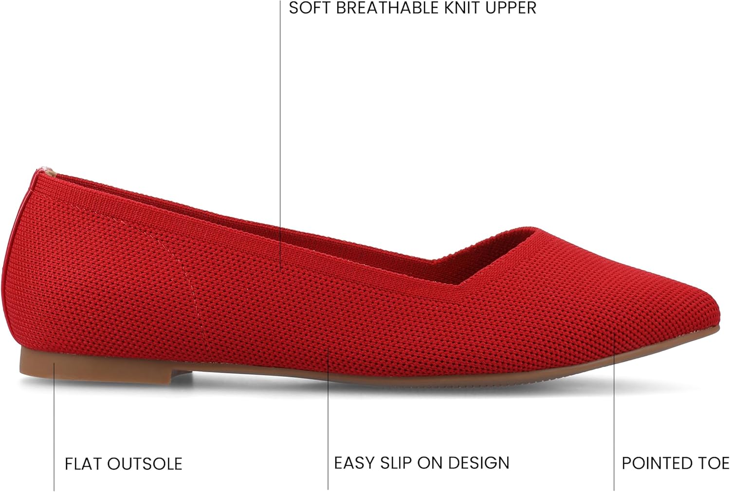 Journee Collection Womens Minnah Knit Ballet Dress Flats Slip On Pointed Toe Cushioned Fashion Ballerina Shoe Red 6 Medium WOMENS US