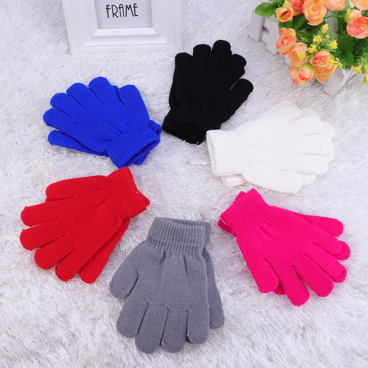 6 Pairs Winter Warm Gloves Acrylic Spandex Flexible Fit