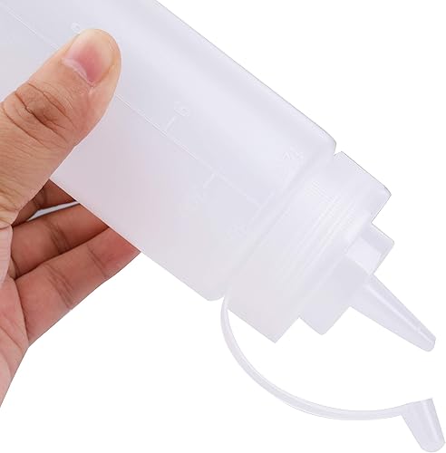 Miniatura 4 de Bekith Paquete de 12 botellas de condimento de plástico de 12 onzas con tapas giratorias y medidas discretas, botella vacía de boca ancha para
