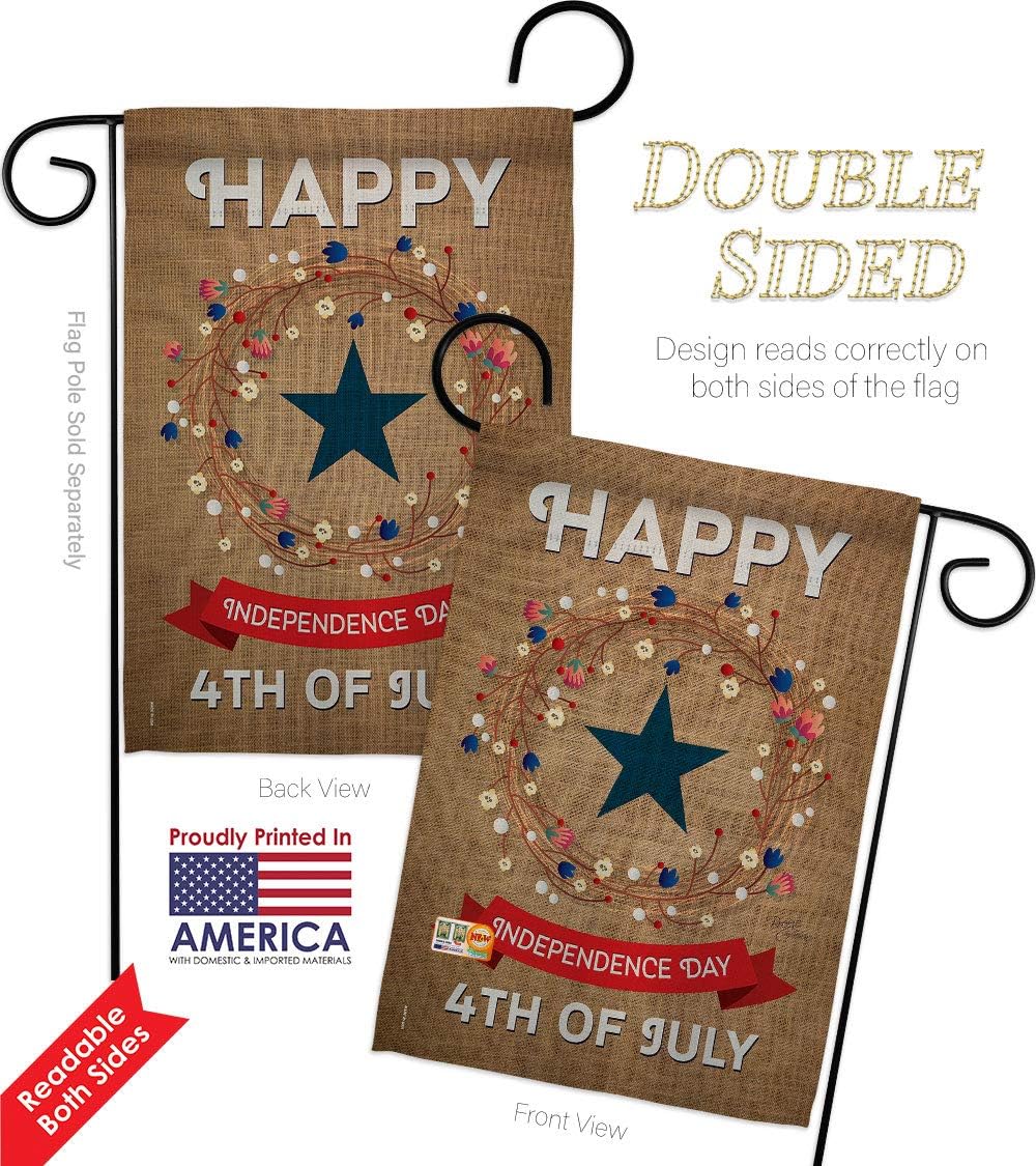 Independence Day Garden Flag Set Wood Dowel Americana Fourth of July Fireworks BBQ United State American Small Decorative Gift Yard House Banner Double-Sided Made In USA 13 X 18.5