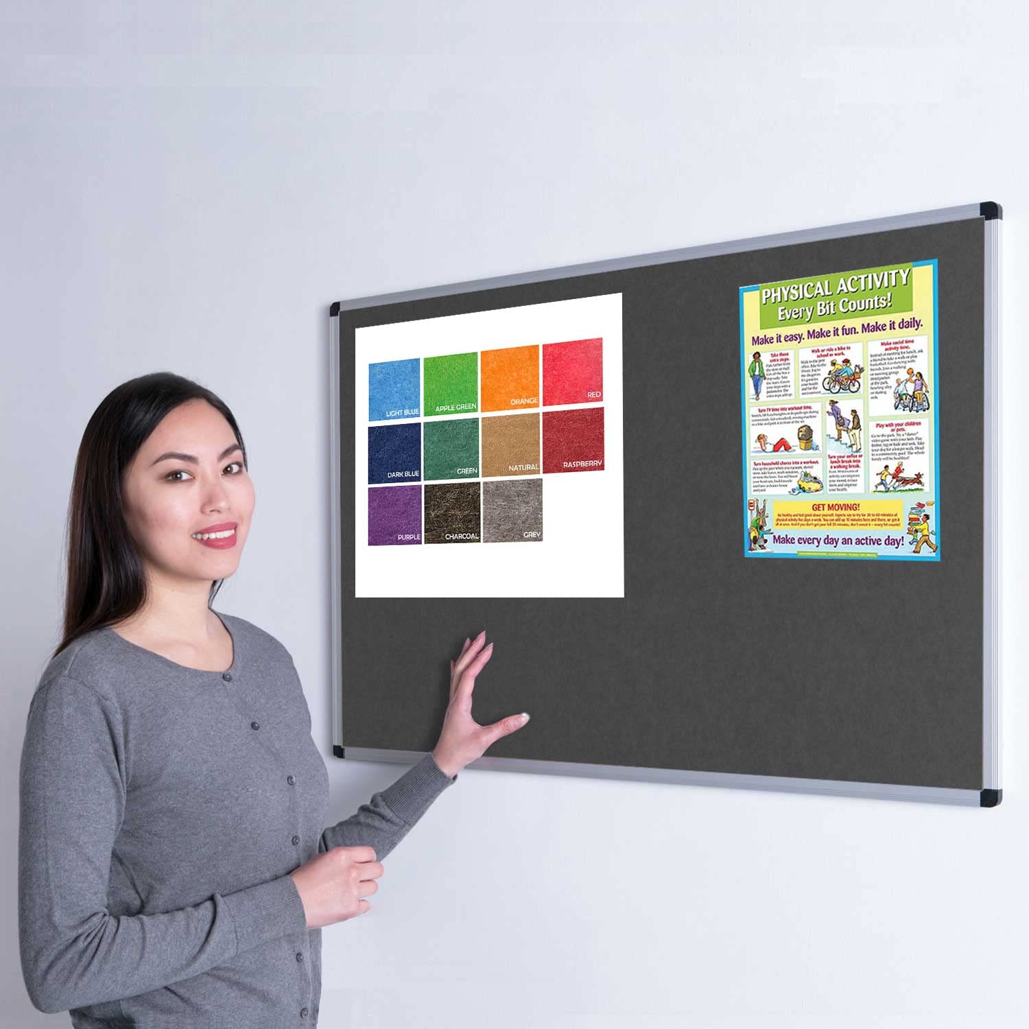 Wonderwall Fully Fire Retardant Notice Board, Charcoal Display Pinboard, 90 x60 cm - Aluminium Frame - Concealed wall-Mounted with Fixings - Ideal for Office, School, Public Space — image 1