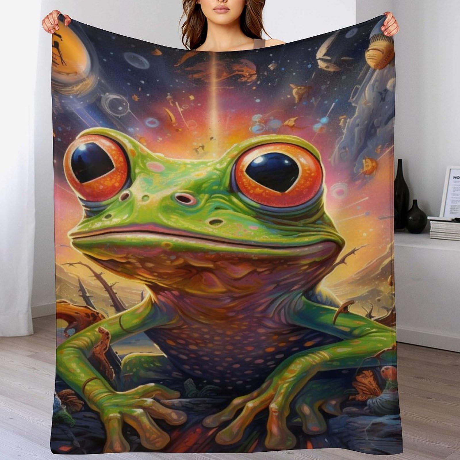 Couverture polaire grenouille 130x150cm, le cadeau idéal pour le lit