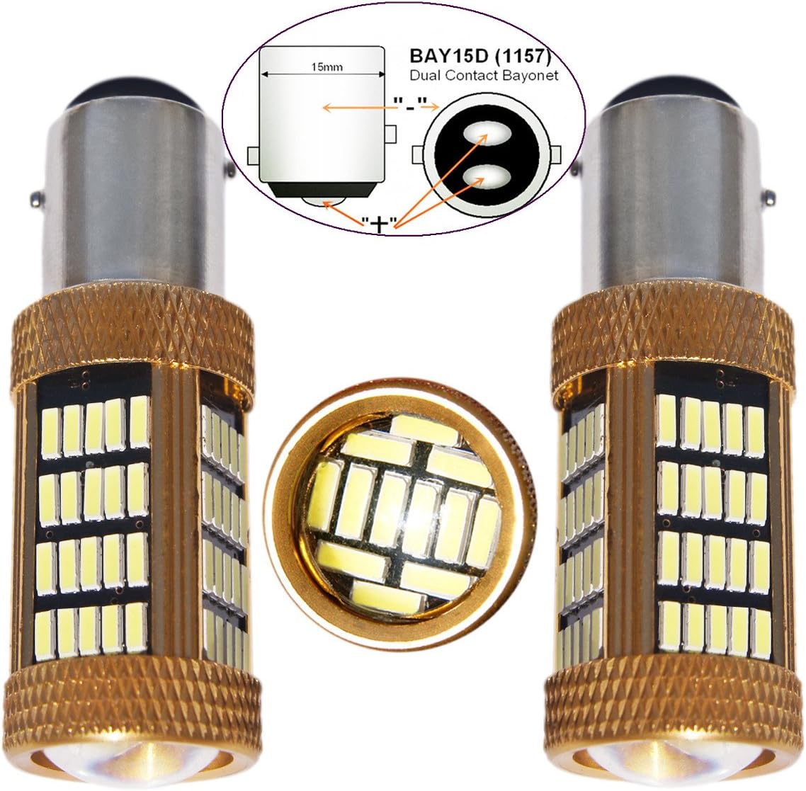 Bulbeats 1200 Lumens 2 X 92-BT Chipsets 1157 2057 2357 7528 1016 1334 BAY15D LED Bulbs with Projector Interior RV Camper Xenon White 6000K