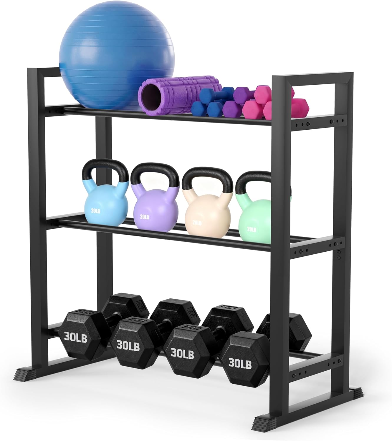 3 Tier Adjustable Dumbbell Rack - Weight Rack for Home Gym Dumbbells to 450 lb Capacity, Dumbbell Storage Rack Stand for Home Gym Dumbbells & Kettlebell